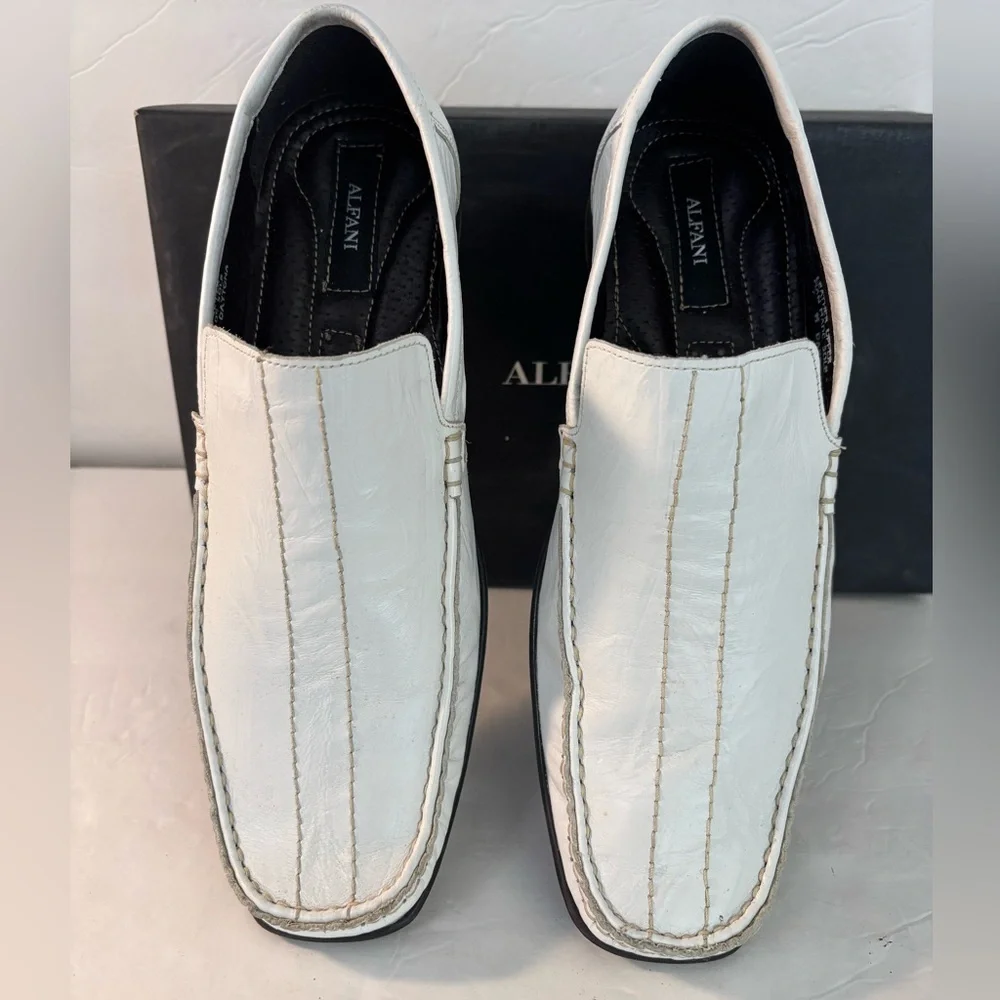 ALFANI Daytona White Leather Slip-on Shoes Size 7 - Picture 2 of 9